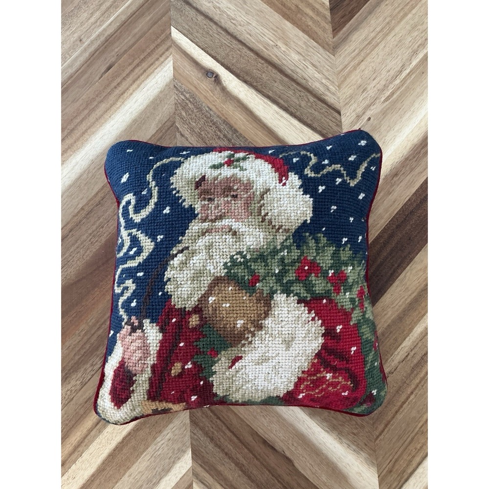 Wool Santa‎ clause Needlepoint Accent pillow